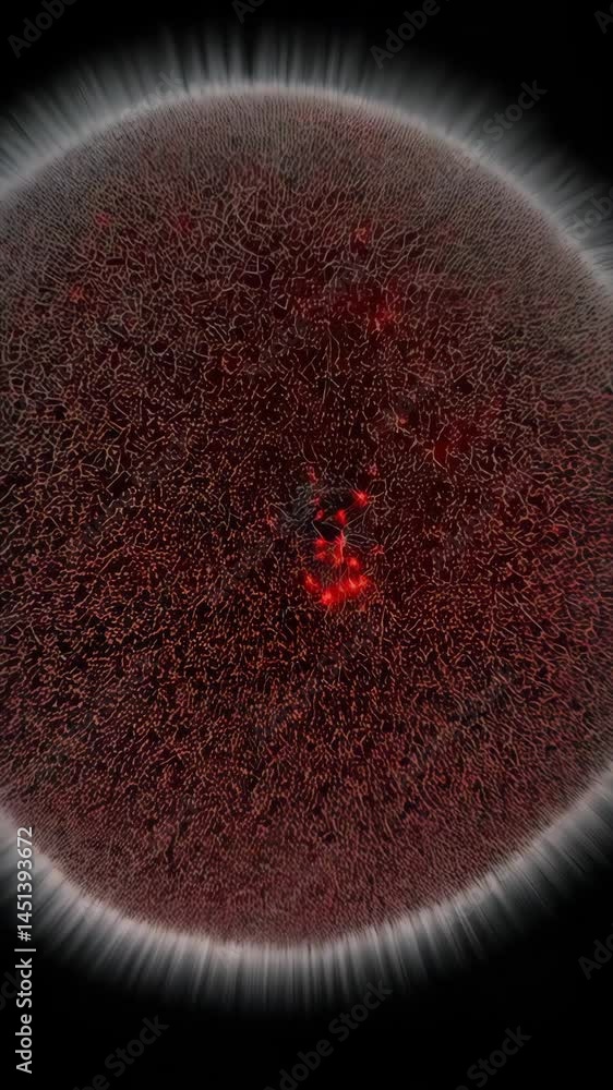 Poster abstract neural network with bright red spots connected by dark branching pathways for science ficti
