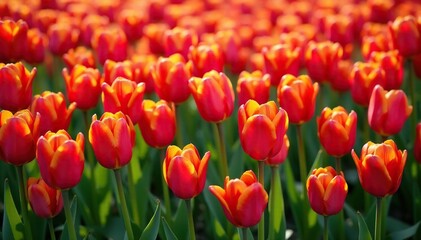 Obraz premium Densely packed vibrant tulips in rhythmic array , background, textile, flower