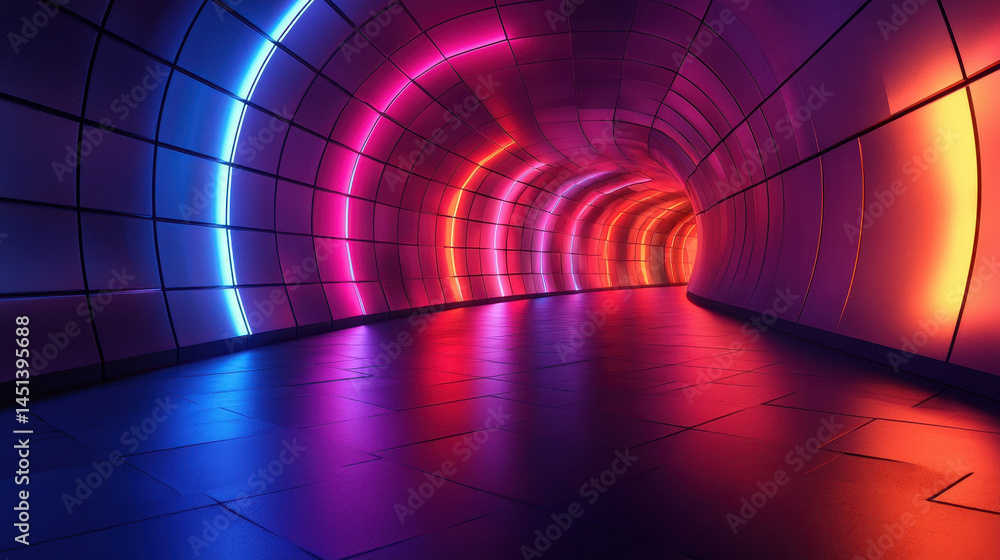 Poster a vibrant 3d rendered background featu a futuristic tunnel design with realistic lighting and creati