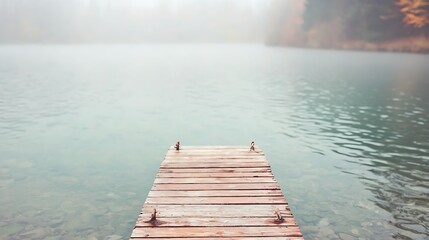 Misty Lake with Wooden Dock