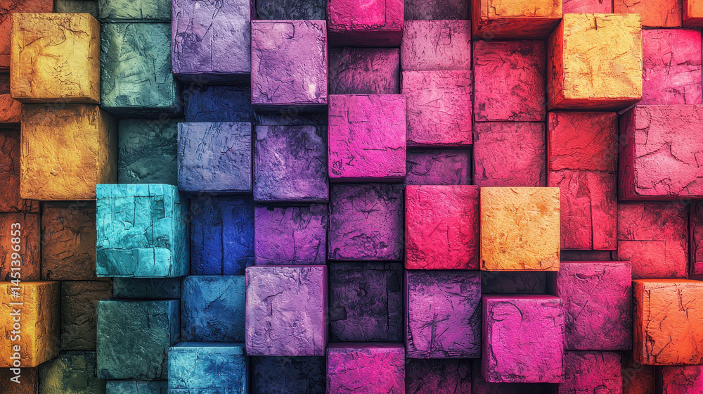 Poster a vibrant 3d background composition featu realistically textured colorful cubes in 4k resolution cre