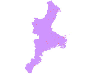 三重県　地図　紫　斑点　イラスト
