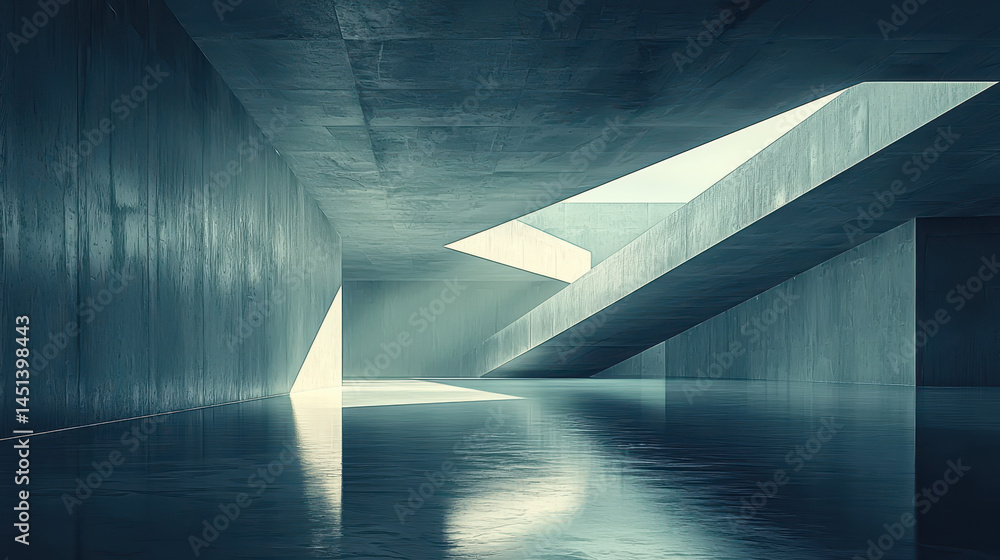 Poster a realistic 4k 3d conceptual background featu a side angle view of a modern interior space with sunl