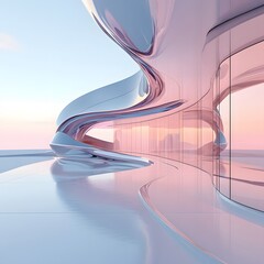 3d illustration of abstract minimal architecture background, geometric architectural with chrome or metallic curve design, Car presentation

