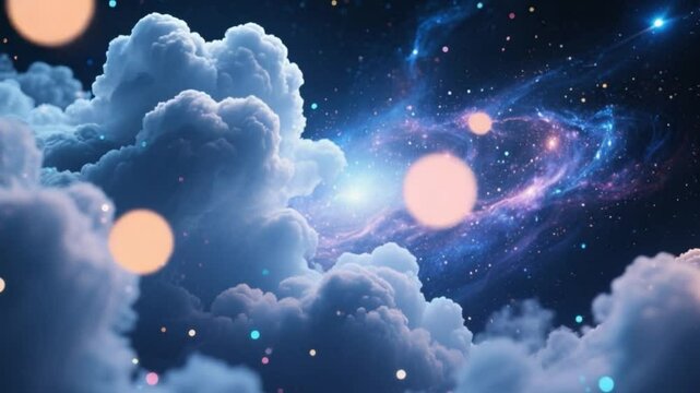 Galaxy Night Sky, Moonlit Clouds, Celestial Glow &ndash; 4K HD Video Footage Download, Dreamy Cosmic Landscape, Ethereal Starscape, Fantasy Space Art Scene