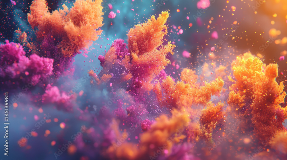 Poster colorful dynamic background displays 3d rendered cloud of vibrant particles in a realistic and immer