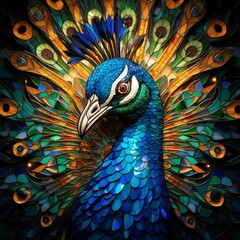 Stained-Glass Peacock Bust Portrait
