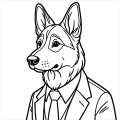 Dapper dog boss German Shepherd in suit. Vector illustration for coloring book