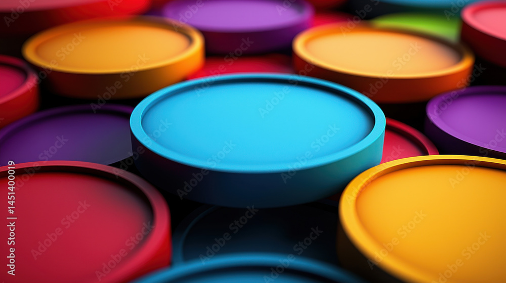 Poster a vibrant 4k 3d background featu a side angle view of realistically rendered colorful circles arrang