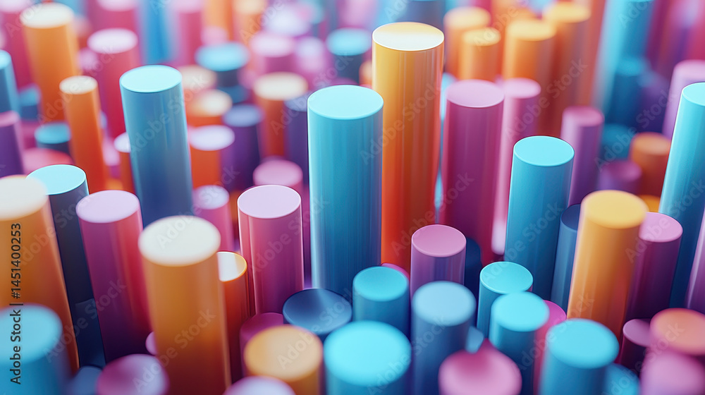 Poster a vibrant 3d background featu a colorful arrangement of realistic cylinders in a 4k resolution side 