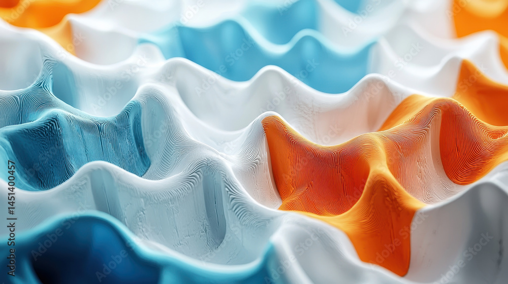 Poster realistic colorful 3d abstract background with smooth flowing waves and side lighting presented in a