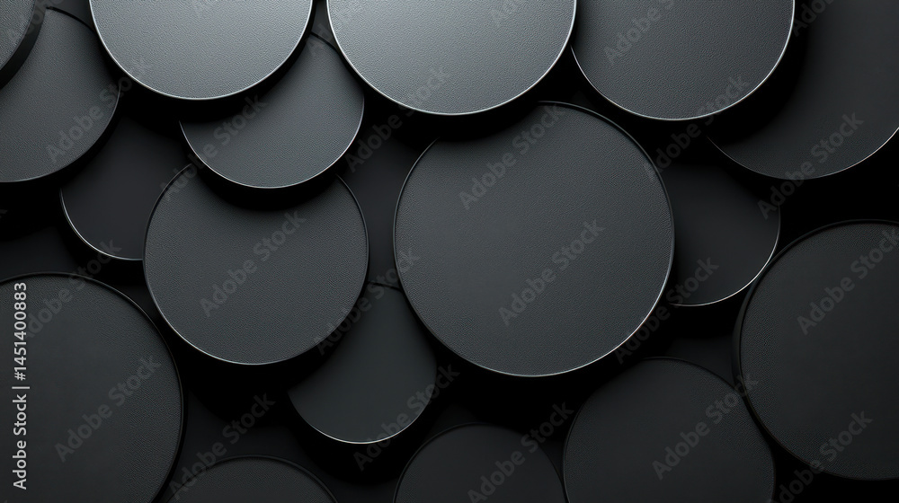 Poster side angle 4k background features overlapping realistic 3d circular forms with subtle textures, crea
