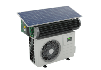 Air Conditioner Unit with Solar Panel Renewable Energy Concept