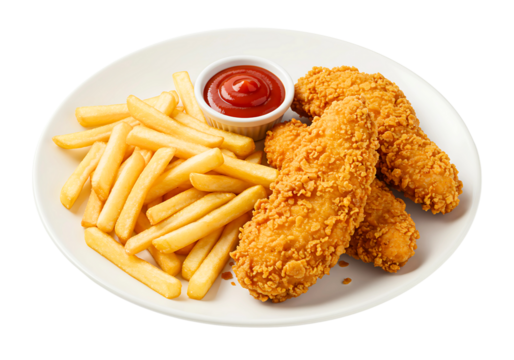 Chicken Tenders and Fries Isolated on Transparent Background