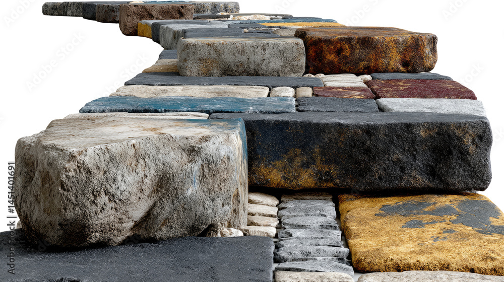 Aufkleber brick pathway's texture: a captivating array of multi-colored bricks forms a detailed pathway with r