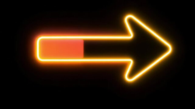 Glowing neon arrow pointing right on black background for digital signage