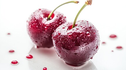 Fresh Cherries with Water Drops