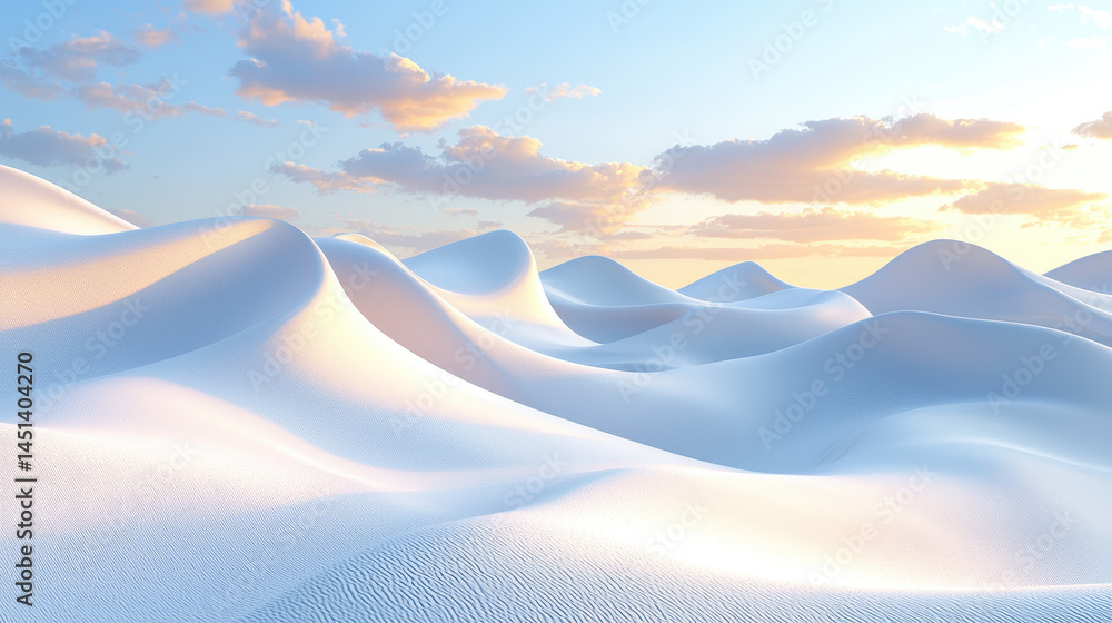 Poster realistic 4k artistic layout of side view abstract dunes forming a serene 3d background with soft bl