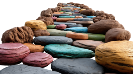 Pathway of Vibrant Stones: A whimsical path composed of brightly colored stones ascends, evoking a sense of adventure and exploration.