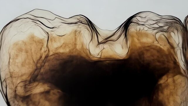 Two decayed human teeth with cavities displayed against a white background, dental health concerns, close-up view of damaged enamel and internal tooth structure