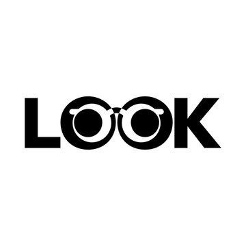 Creative LOOK Logo Design with Glasses Illustration in Typography, LLOK typography logo design