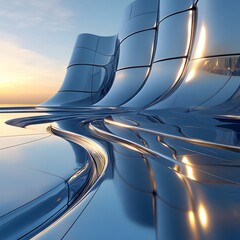 3d illustration of abstract minimal architecture background, geometric architectural with chrome or metallic curve design, Car presentation

