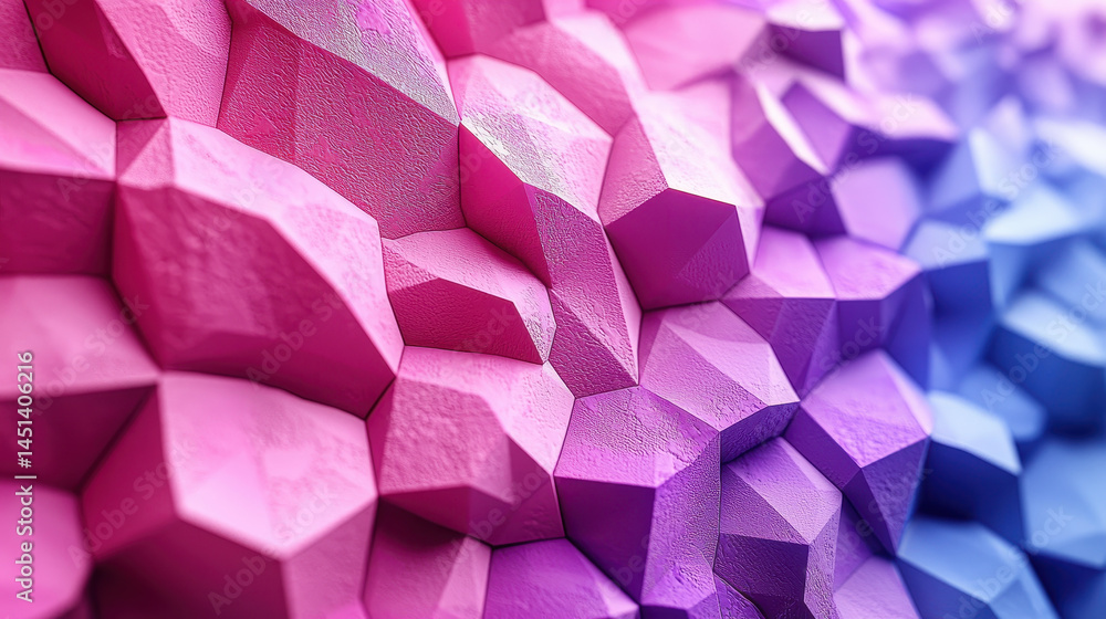 Poster a realistic 4k 3d background reveals angular structures transitioning from pink to blue in a side an