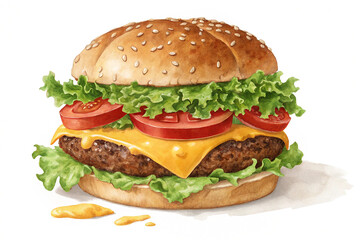 A classic cheeseburger with lettuce and tomato isolated on a white background, perfect for food lovers