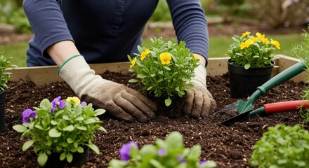 Fototapeta premium Gardening: Planting Flowers (Photo)