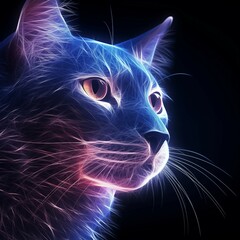 Cosmic Wireframe Cat Portrait