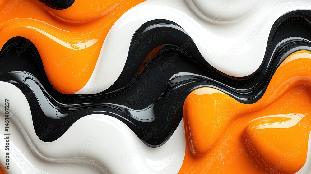 Poster a stunning 4k abstract side angle view of realistic 3d background patterns with flowing orange, blac