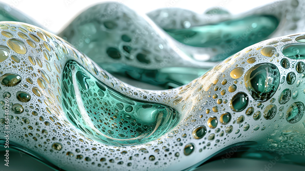 Poster a realistic 4k 3d abstract background shows nature inspired, side angle waves of teal and white with