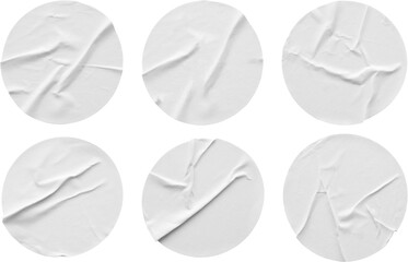 Blank white round paper sticker label set isolated on white background