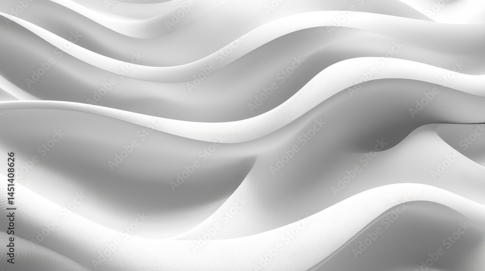Poster a realistic 4k 3d background showcases abstract exploration with smooth, flowing, white waves that c