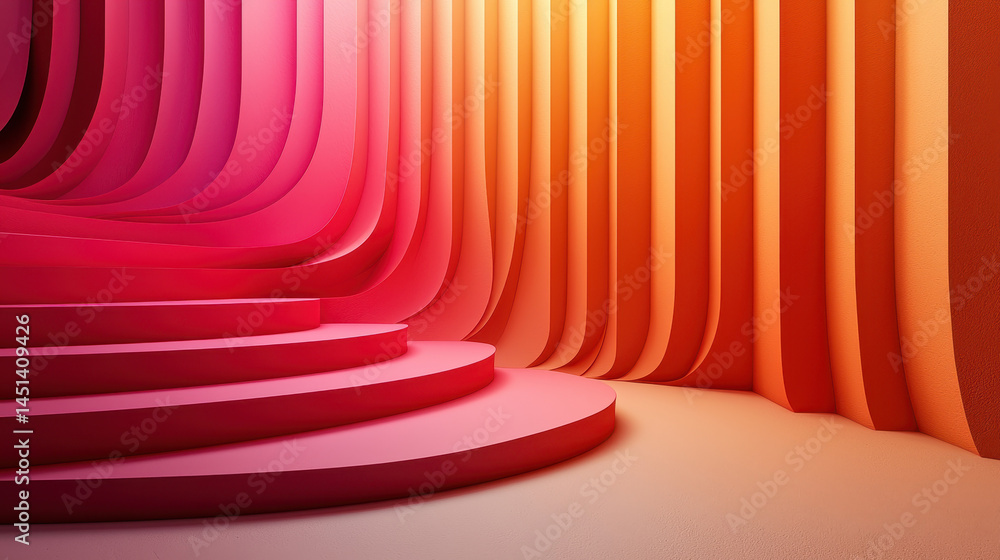 Poster abstract 3d background features a realistic color play from pink to orange in a 4k resolution image 
