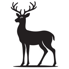 Deer black Silhouette vector art Illustration with white background, animal Silhouette.