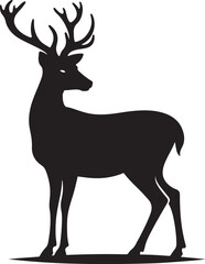 Deer black Silhouette vector art Illustration with white background, animal Silhouette.