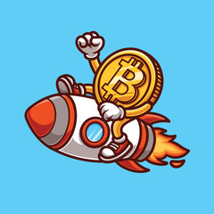Bitcoin Rocket Retro Vintage Character