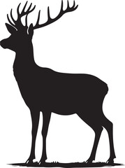 Deer black Silhouette vector art Illustration with white background, animal Silhouette.