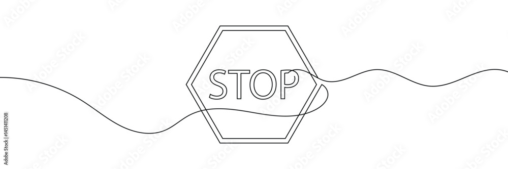 Fototapete stop text in one line drawing. one line drawing background. continuous line drawing of stop sign. ve