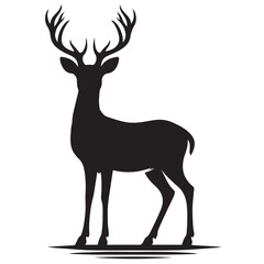 Deer black Silhouette vector art Illustration with white background, animal Silhouette.