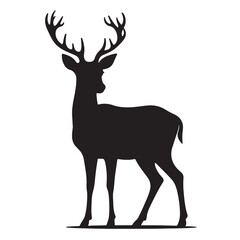 Deer black Silhouette vector art Illustration with white background, animal Silhouette.