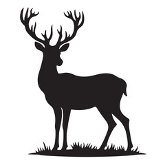 Deer black Silhouette vector art Illustration with white background, animal Silhouette.
