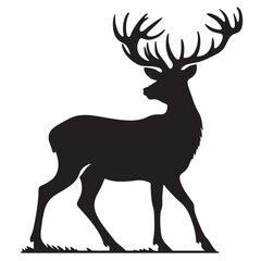 Deer black Silhouette vector art Illustration with white background, animal Silhouette.