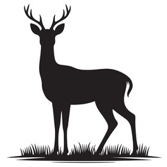 Obraz premium Deer black Silhouette vector art Illustration with white background, animal Silhouette.