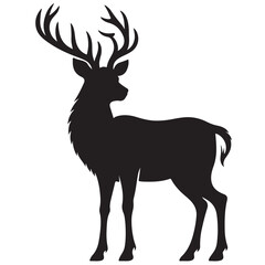 Deer black Silhouette vector art Illustration with white background, animal Silhouette.