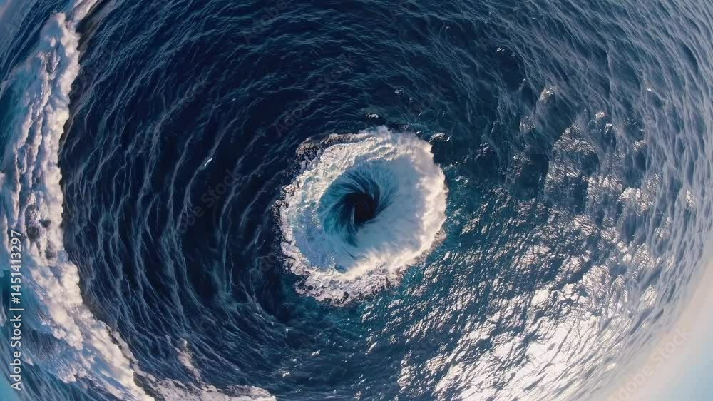 Poster aerial view of a swirling ocean vortex. the vortex creates a circular pattern in the deep blue sea. 