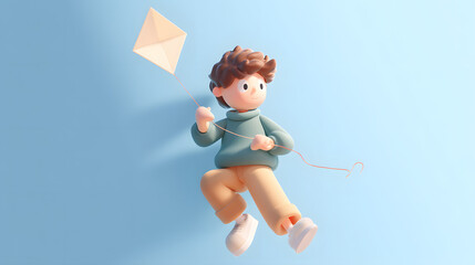 3D human cartoon character Flying A kite
