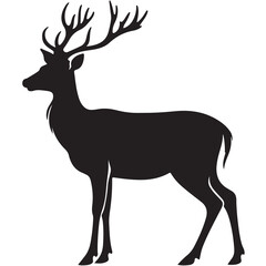 Deer black Silhouette vector art Illustration with white background, animal Silhouette.