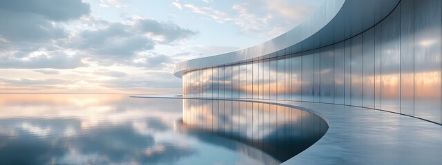 3d illustration of abstract minimal architecture background, geometric architectural with chrome or metallic curve design, Car presentation

